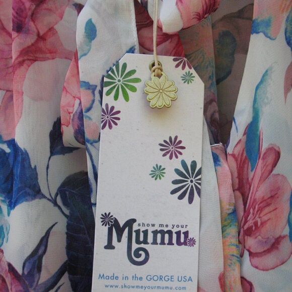 NWT White Floral Tie Neck Blouse - Picture 7 of 9